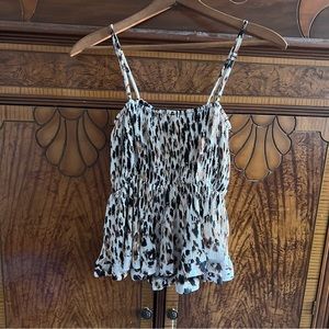 cute ruffled ruched fitted leopard print cropped tank top